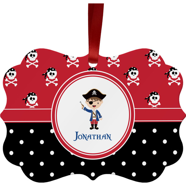 Custom Pirate & Dots Metal Frame Ornament - Double Sided w/ Name or Text