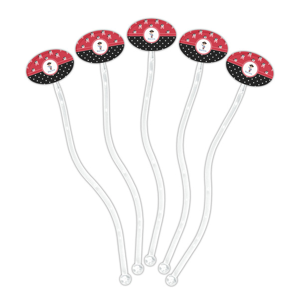 Pirate & Dots Clear Plastic 7" Stir Stick - Oval - Fan