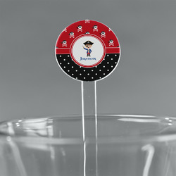 Pirate & Dots 7" Round Plastic Stir Sticks - Clear (Personalized)