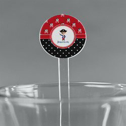 Pirate & Dots 5.5" Round Plastic Stir Sticks - Clear (Personalized)
