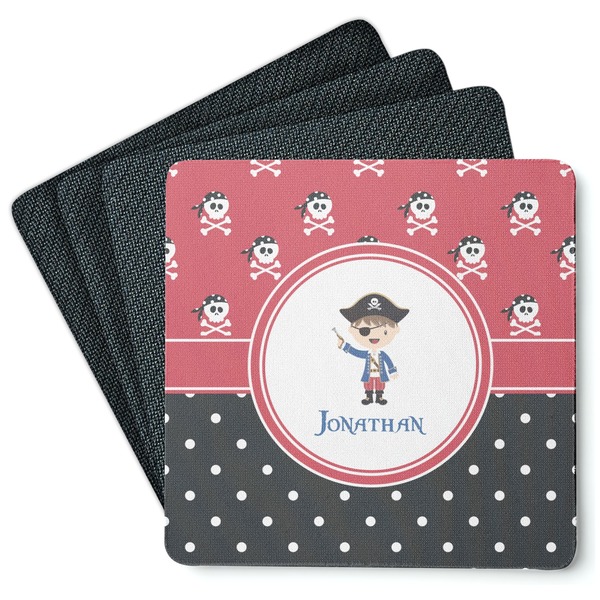 Custom Pirate & Dots Square Rubber Backed Coasters - Set of 4 (Personalized)