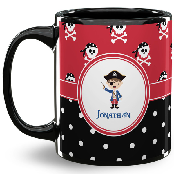 Custom Pirate & Dots 11 Oz Coffee Mug - Black (Personalized)