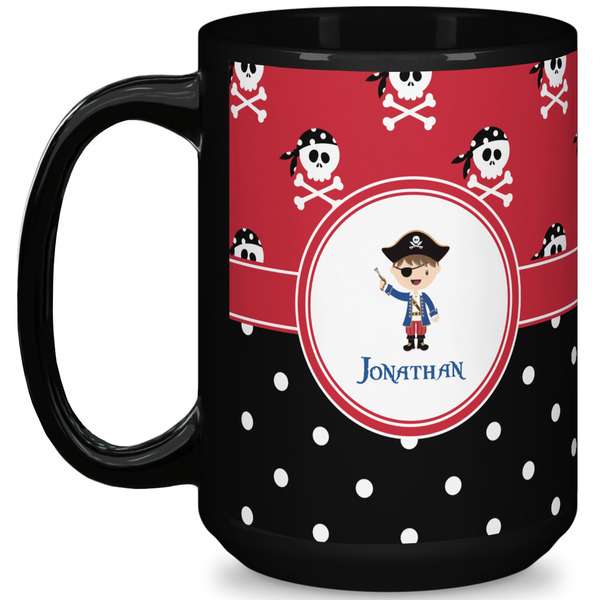 Custom Pirate & Dots 15 Oz Coffee Mug - Black (Personalized)