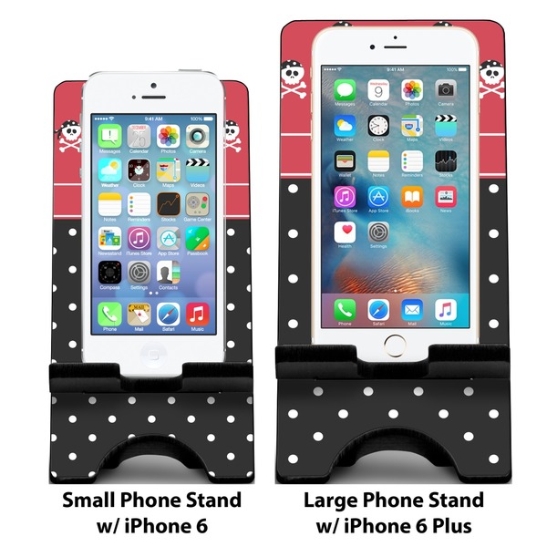 Pirate & Dots Compare Phone Stand Sizes - with iPhones