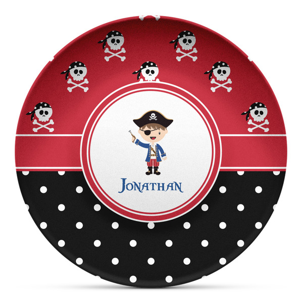 Custom Pirate & Dots Microwave Safe Plastic Plate - Composite Polymer (Personalized)