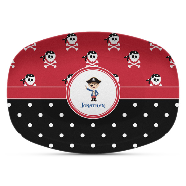 Custom Pirate & Dots Plastic Platter - Microwave & Oven Safe Composite Polymer (Personalized)