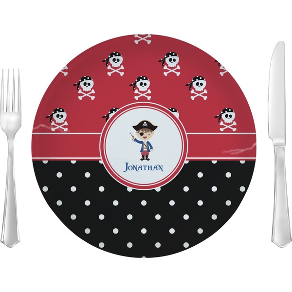 Custom Pirate & Dots 10" Glass Lunch / Dinner Plates - Single or Set (Personalized)