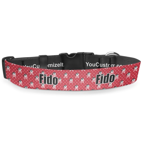 Custom Pirate & Dots Deluxe Dog Collar - Large (13" to 21") (Personalized)