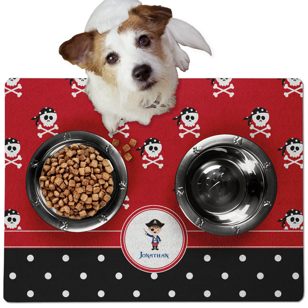 Custom Pirate & Dots Dog Food Mat - Medium w/ Name or Text