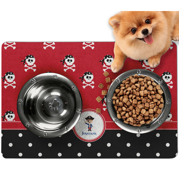 Custom Pirate & Dots Dog Food Mat - Small w/ Name or Text