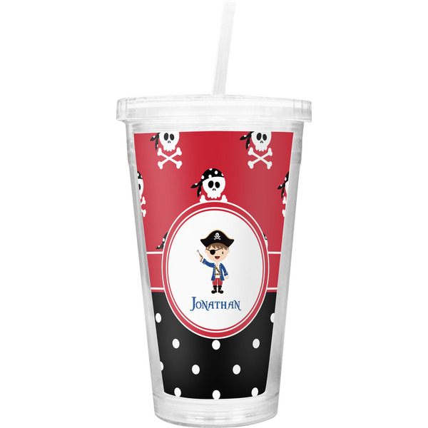 Custom Pirate & Dots Double Wall Tumbler with Straw (Personalized)