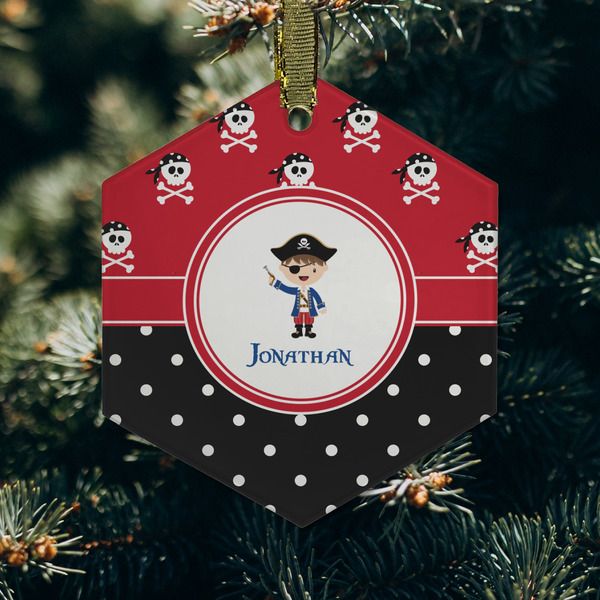 Pirate & Dots Frosted Glass Ornament - Hexagon (Lifestyle)
