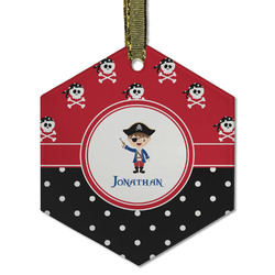 Pirate & Dots Flat Glass Ornament - Hexagon w/ Name or Text