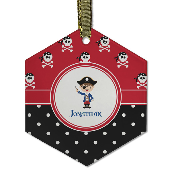 Pirate & Dots Frosted Glass Ornament - Hexagon