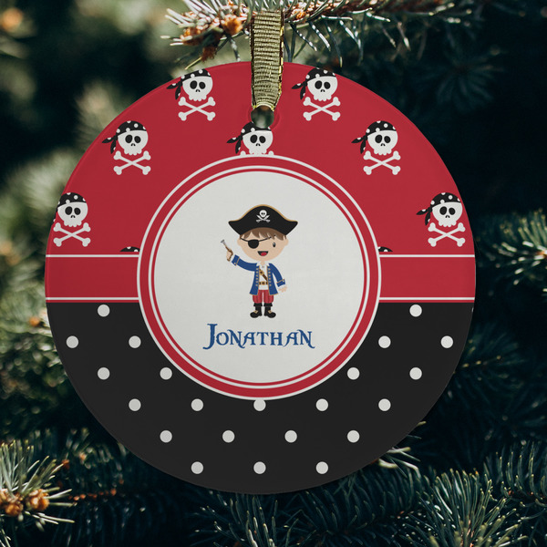 Pirate & Dots Frosted Glass Ornament - Round (Lifestyle)