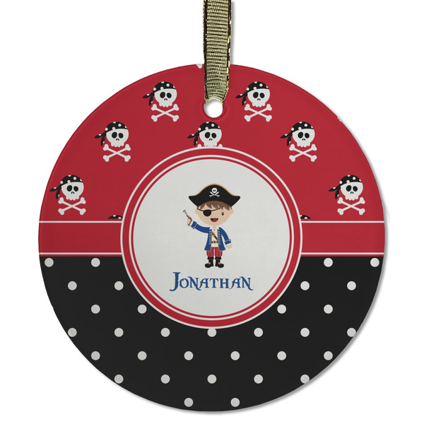 Custom Pirate & Dots Flat Glass Ornament - Round w/ Name or Text
