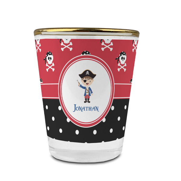 Pirate & Dots Glass Shot Glass - With gold rim - FRONT