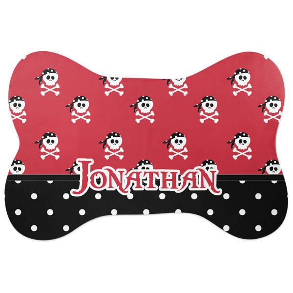 Custom Pirate & Dots Bone Shaped Dog Food Mat (Personalized)