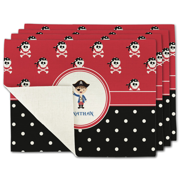 Custom Pirate & Dots Single-Sided Linen Placemat - Set of 4 w/ Name or Text