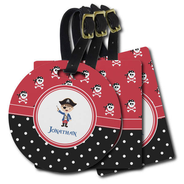 Custom Pirate & Dots Plastic Luggage Tag (Personalized)