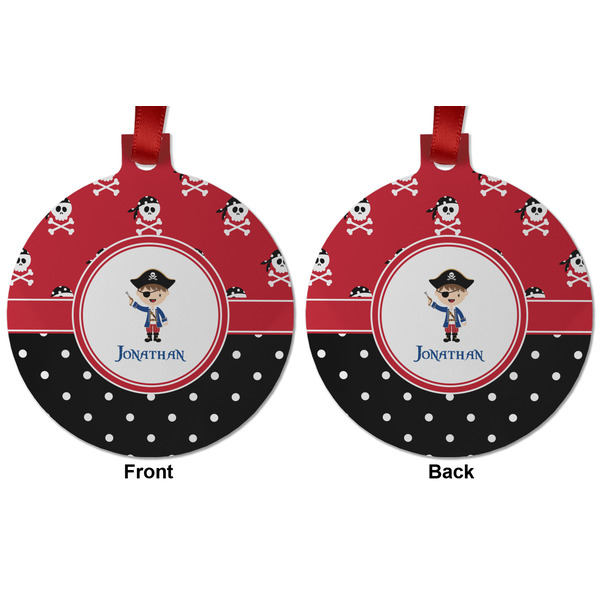 Pirate & Dots Metal Ball Ornament - Front and Back