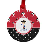 Pirate & Dots Metal Circle Ornament - Double-Sided (Personalized)