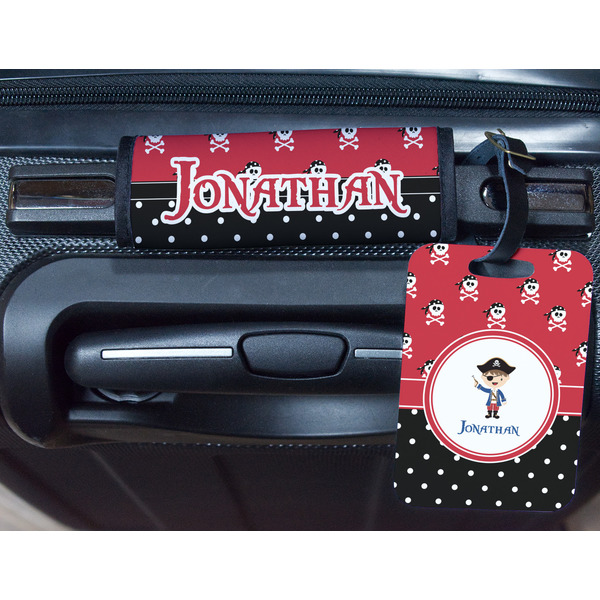 Pirate & Dots Metal Luggage Tag & Handle Wrap - In Context