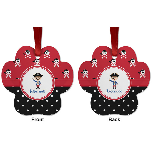 Pirate & Dots Metal Paw Ornament - Front and Back