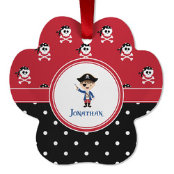 Pirate & Dots Metal Paw Ornament - Double Sided w/ Name or Text
