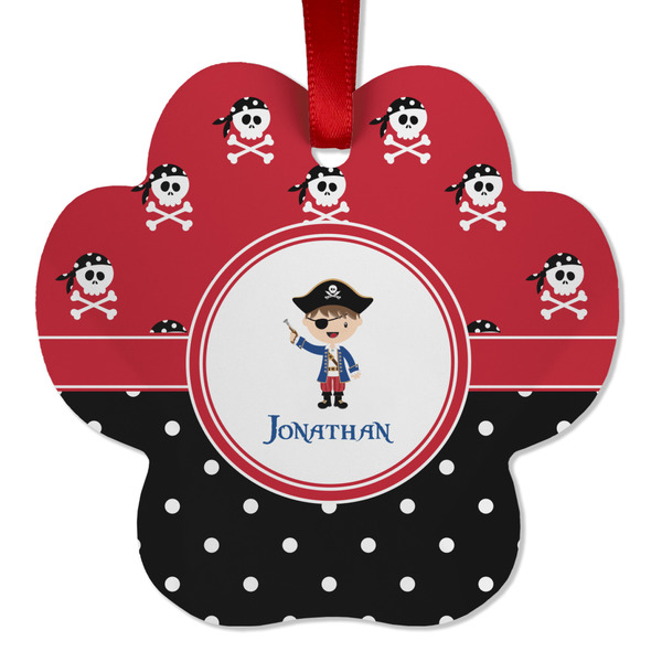Custom Pirate & Dots Metal Paw Ornament - Double Sided w/ Name or Text