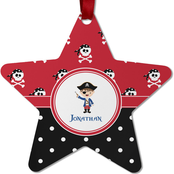 Custom Pirate & Dots Metal Star Ornament - Double Sided w/ Name or Text