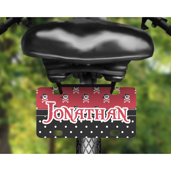 Pirate & Dots Mini License Plate on Bicycle