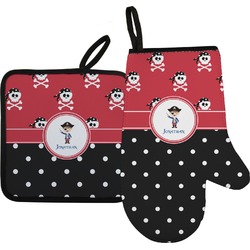 Pirate & Dots Right Oven Mitt & Pot Holder Set w/ Name or Text