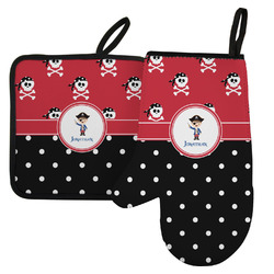 Pirate & Dots Left Oven Mitt & Pot Holder Set w/ Name or Text