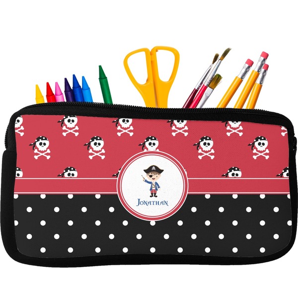 Custom Pirate & Dots Neoprene Pencil Case - Small w/ Name or Text