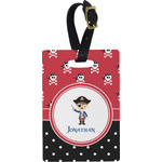 Pirate & Dots Plastic Luggage Tag - Rectangular w/ Name or Text