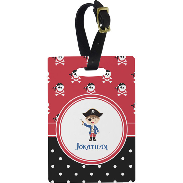 Custom Pirate & Dots Plastic Luggage Tag - Rectangular w/ Name or Text