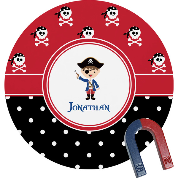 Custom Pirate & Dots Round Fridge Magnet (Personalized)
