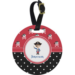 Pirate & Dots Plastic Luggage Tag - Round (Personalized)