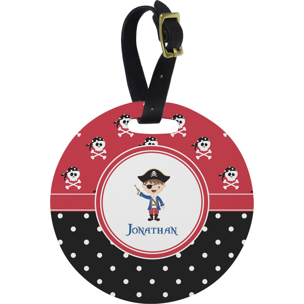 Custom Pirate & Dots Plastic Luggage Tag - Round (Personalized)