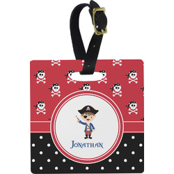 Pirate & Dots Plastic Luggage Tag - Square w/ Name or Text