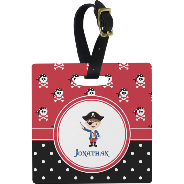 Custom Pirate & Dots Plastic Luggage Tag - Square w/ Name or Text