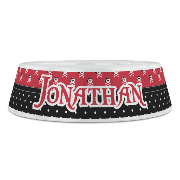 Pirate & Dots Plastic Pet Bowls - Large - FRONT