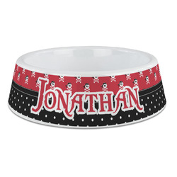 Pirate & Dots Plastic Dog Bowl - Large (Personalized)