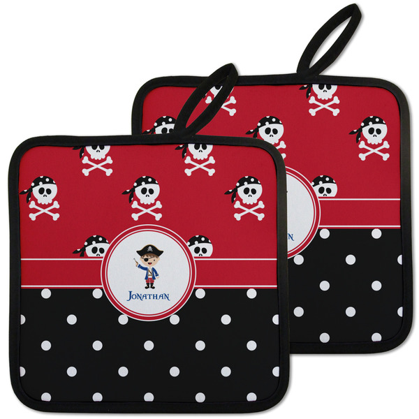 Custom Pirate & Dots Pot Holders - Set of 2 w/ Name or Text