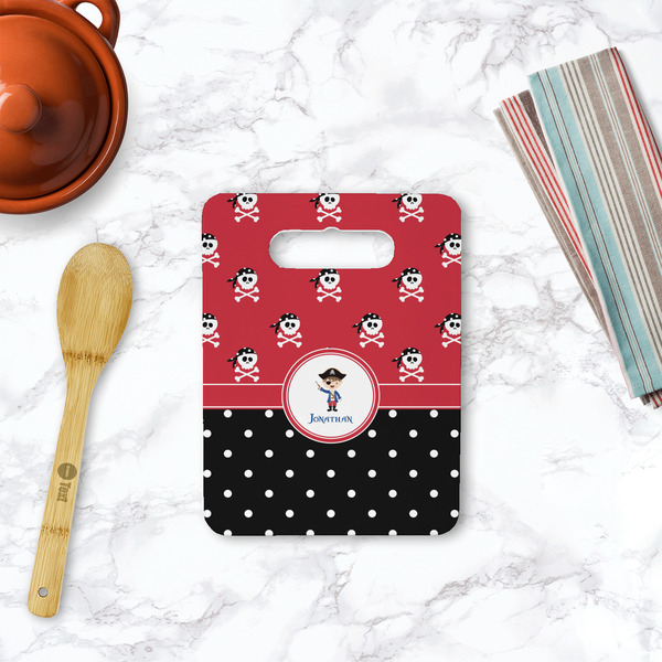 Pirate & Dots Rectangle Trivet with Handle - LIFESTYLE