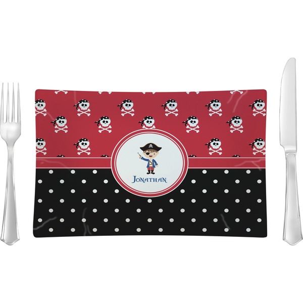 Custom Pirate & Dots Glass Rectangular Lunch / Dinner Plate (Personalized)