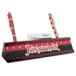 Pirate & Dots Red Mahogany Nameplate with Business Card Holder (Personalized)