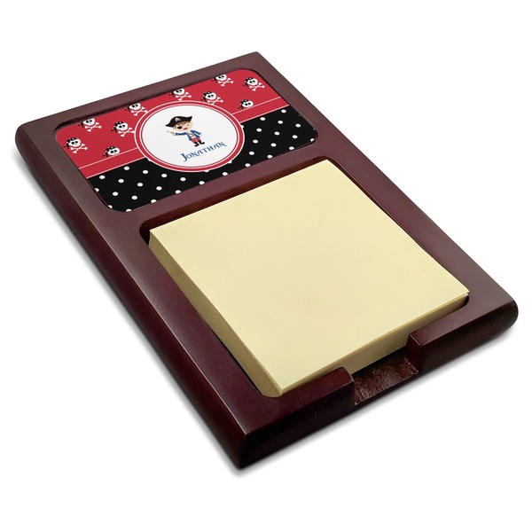 Custom Pirate & Dots Red Mahogany Sticky Note Holder (Personalized)