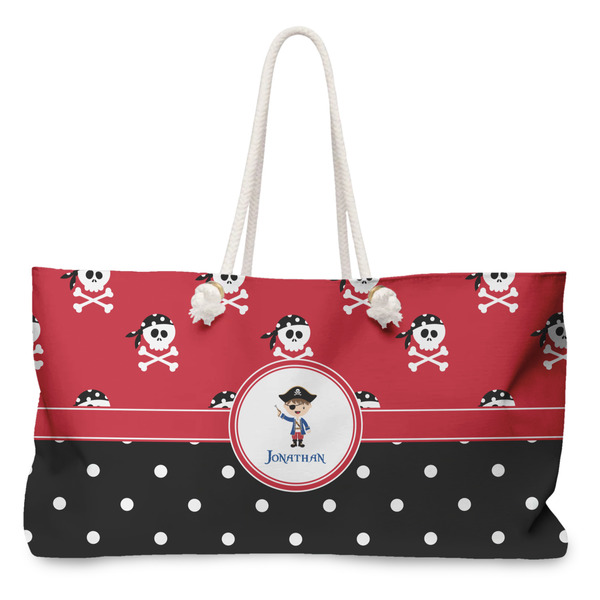 Custom Pirate & Dots Large Tote Bag with Rope Handles (Personalized)